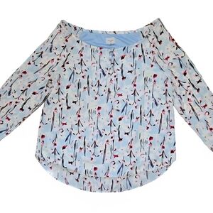 Haute Hippie Tribe Floral Blouse XL Open Shoulder Long Sleeve